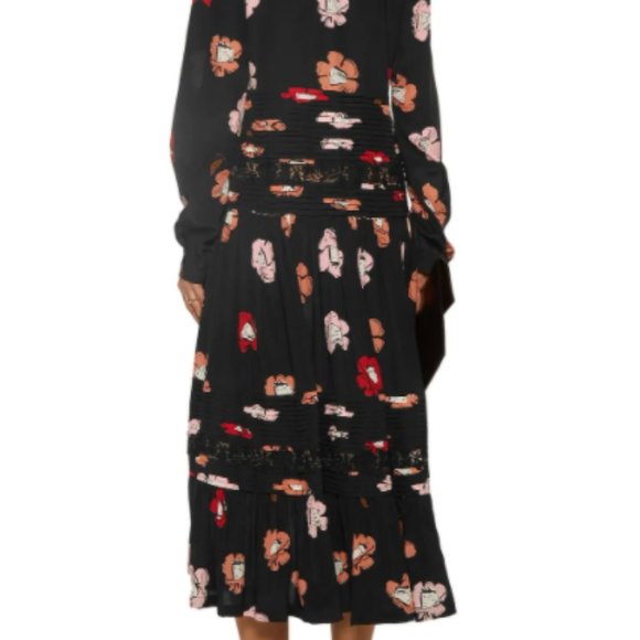 Rochas Black Floral Printed Silk Lace midi dress - Picture 2 of 7